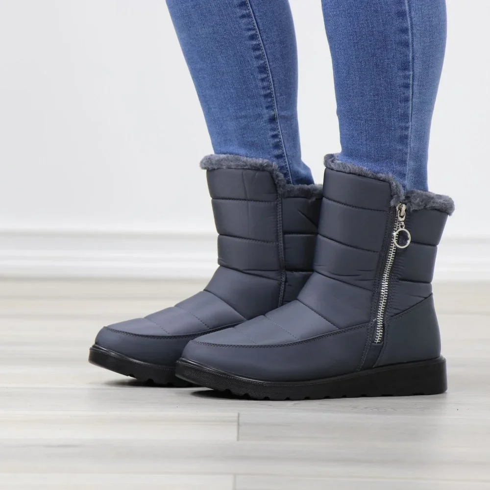 Rain Ankle Boots Weather Resistant Warm Synthetic Fluff Inside Grey - Picture 12 of 14